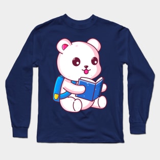 Cute school polar bear reading book Long Sleeve T-Shirt